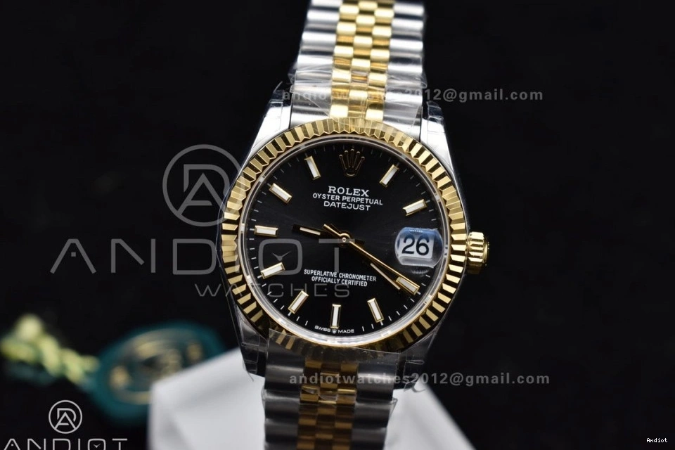 GSF DateJust Bracelet 278273 Soft President 561 on Ladies 316L Steel YG Black Dial Stick Markers 31 0731